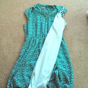 R & K Originals Retro-Patterned Teal Dress Size 12