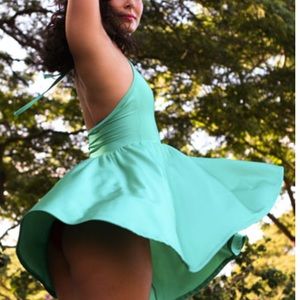 American Apparel Shiny Skater Dress Teal XS\S