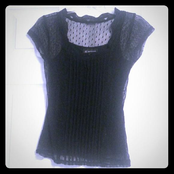 Beautiful navy INC top - sheer overlay - petite
