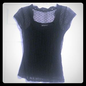 Beautiful navy INC top - sheer overlay - petite