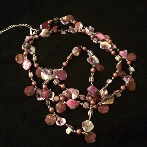 Purple Beaded Necklace and Bracelet Set