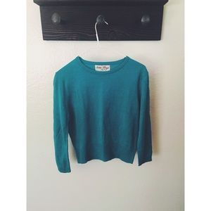Bettie Page Teal Cropped Sweater 3/4 Sleeve