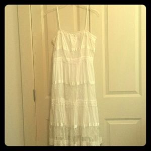 Vintage white summer dress with lace and sequins