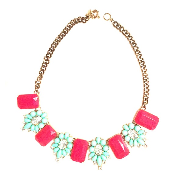 J.Crew Factory Bright Pink and Mint Necklace