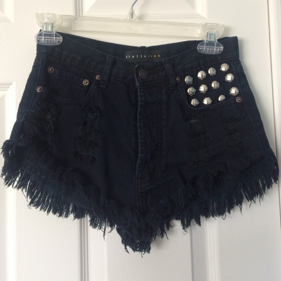 High waisted black denim shorts