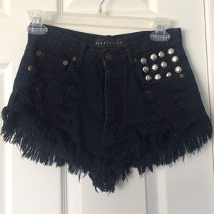 High waisted black denim shorts
