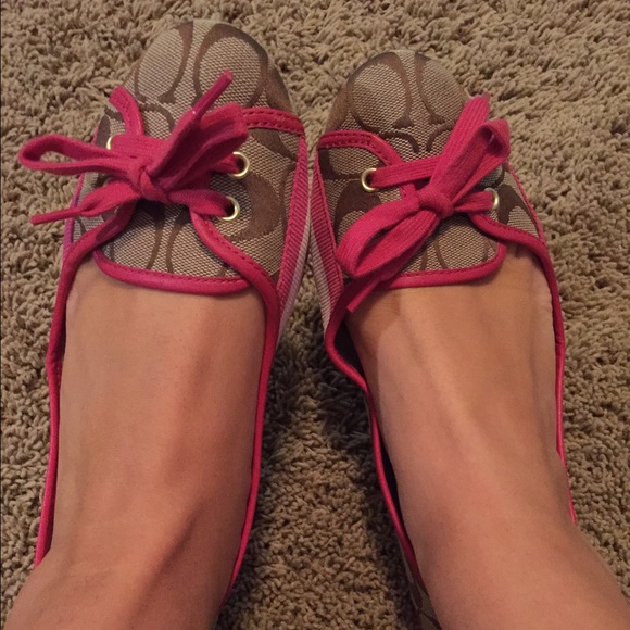 Coach Shoes - Coach Tan Flats with Pink Accents