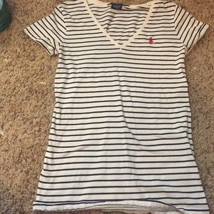 Stripped black and cream vneck