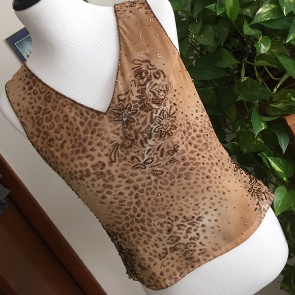 "Rickie Freeman for TERIJON" 100% Silk Beaded Top - Picture 1 of 4