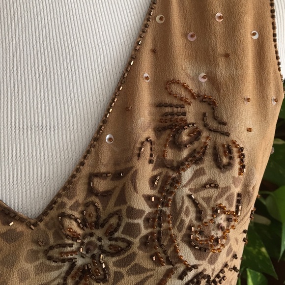 "Rickie Freeman for TERIJON" 100% Silk Beaded Top - Picture 4 of 4