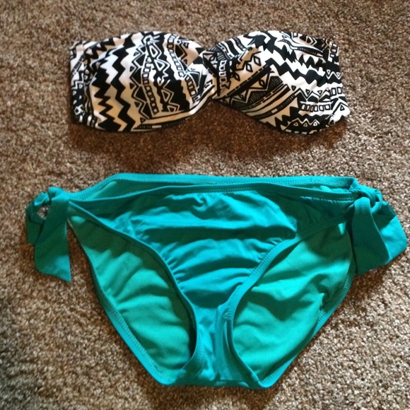 Mix match Aztec print and teal swim suit