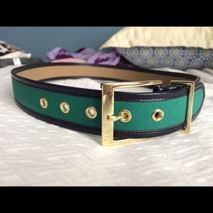 Talbots canvas belt in green with blue trim