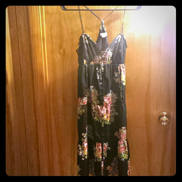 Floral black spaghetti strap dress
