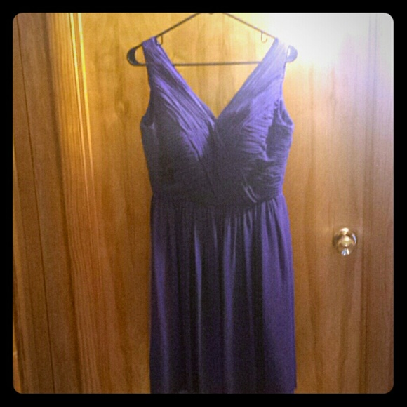 Donna Morgan deep purple bridesmaid dress