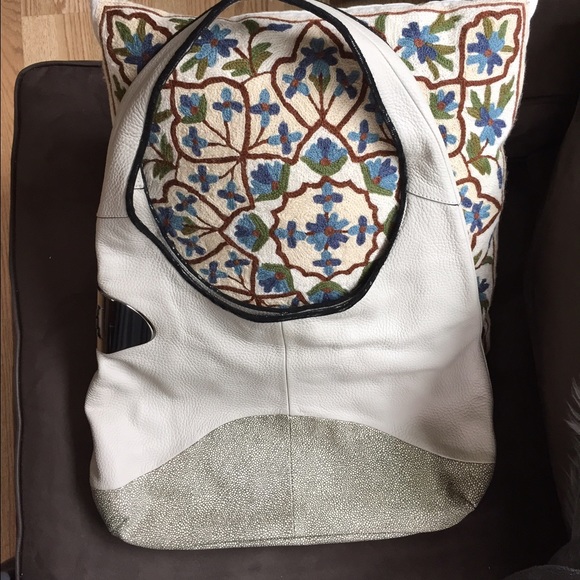 Halston Heritage Hobo - Ivory w/ black patent.