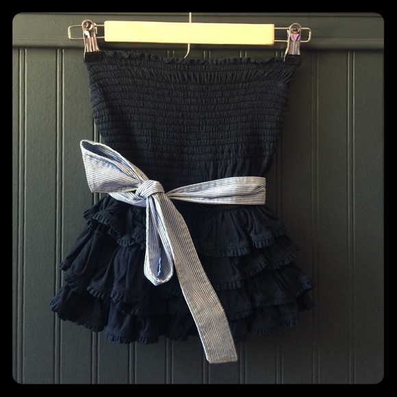 Abercrombie & Fitch Navy Strapless Top with Tie - Picture 1 of 4