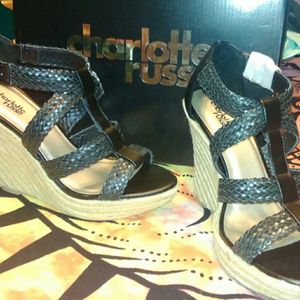 Charlotte Russe black braided wedges.