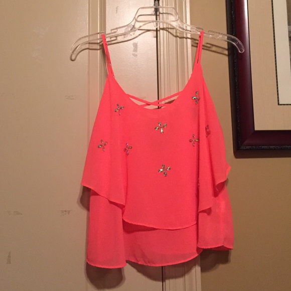 Neon Pink, Love Culture crop top. 100% Polyester.