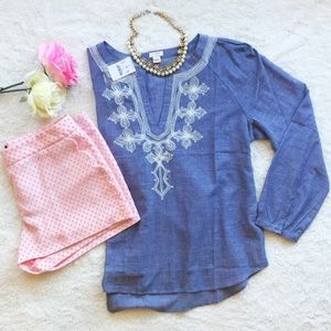 J. Crew chambray embroidered tunic