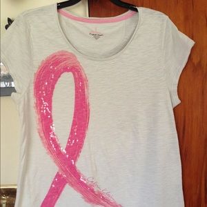 Calvin Klein sequin pink ribbon tee Size Large