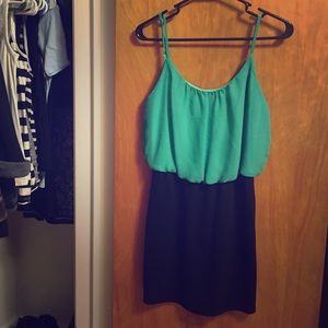 Tiffany blue and black bodycon dress