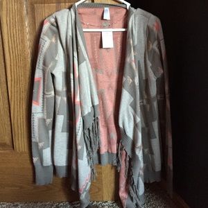 Sweater- coral, gray, and gold- size small