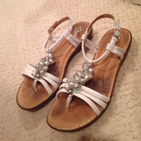 Clarks White Beaded Sandals