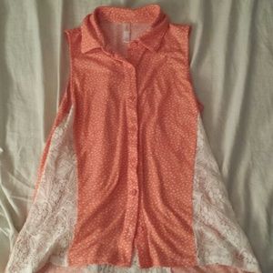 Poka dot and lace sleeveless button up