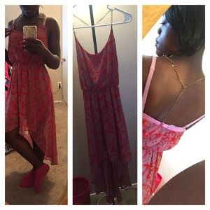 Grey and orange hi-low flows dress