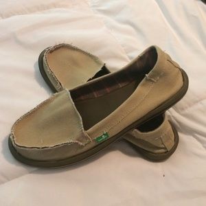 Sanuk slip on shoes, tan canvas, like new