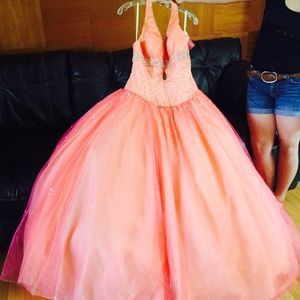 Prom/ quinceanera dress coral w/ diamonds