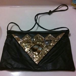 Vintage Leather bag with gold and stone design