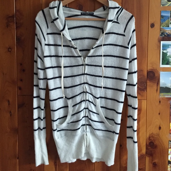Hooded, striped knit cardigan