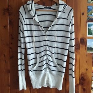 Hooded, striped knit cardigan