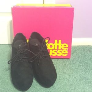 Laced Black Wedge Booties