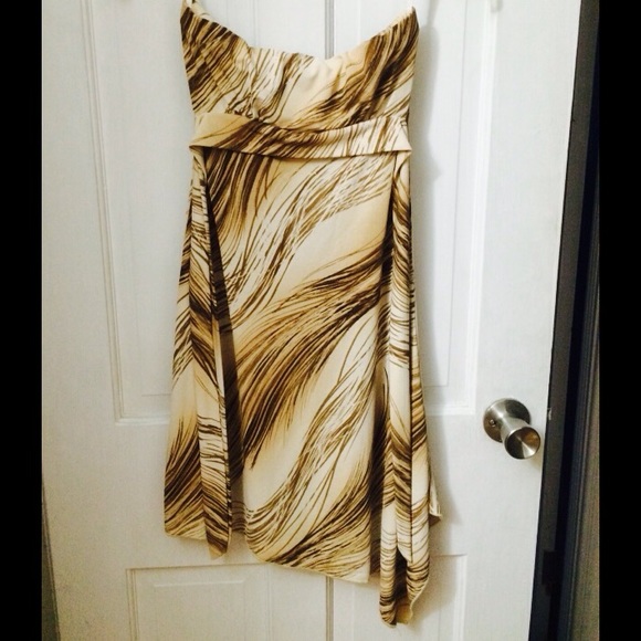 Beige and brown strapless dress