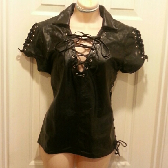 Black Leather Biker Top