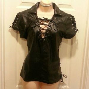 Black Leather Biker Top