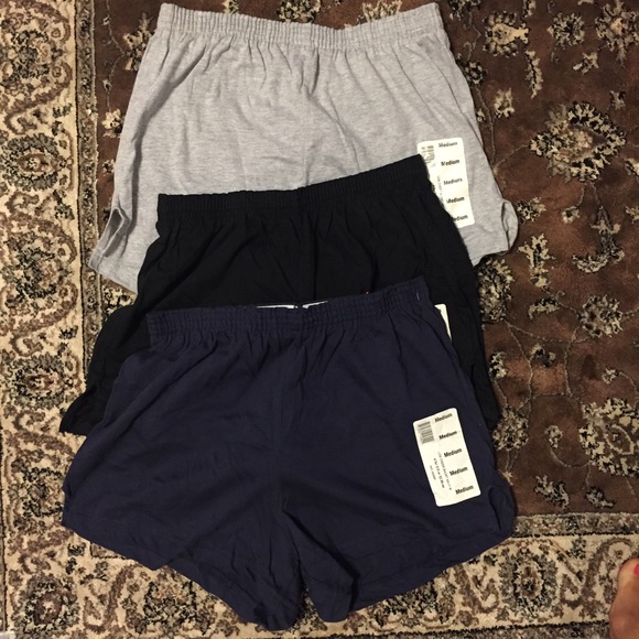 3 Pairs Medium Soffe Style Shorts Black Gray Navy