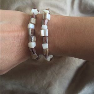 2 sea shell looking square beaded bracelets