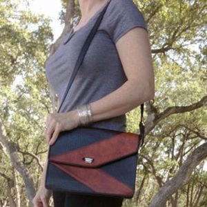 Black and rust faux croc handbag