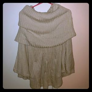 Beige turtleneck poncho sweater