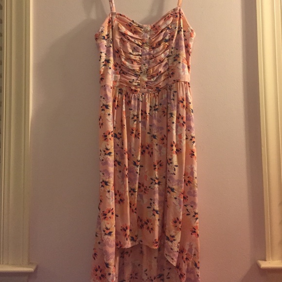 Flower Print High Low Spaghetti Strap Dress