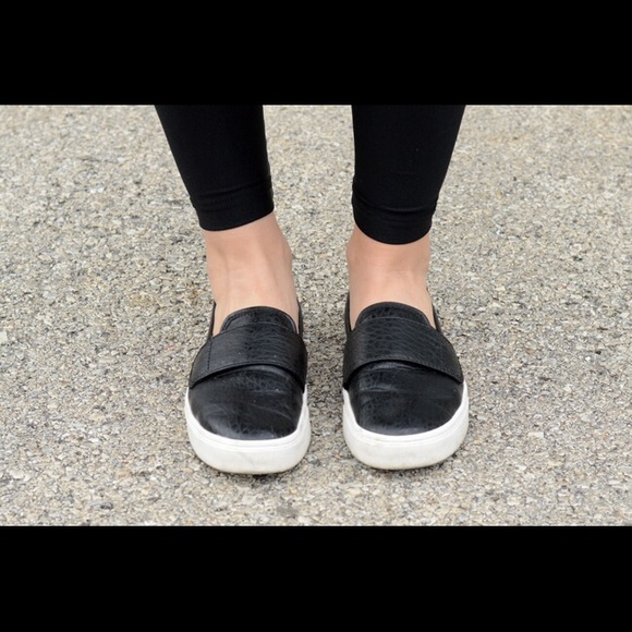 Black Leather Slip On Sneakers