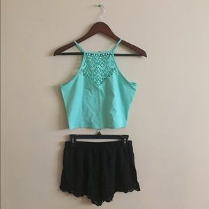 Crochet-Bib Racer Front Crop Top