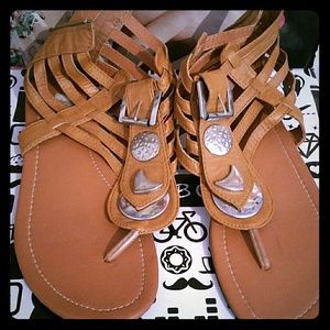 Brown gladiator flats