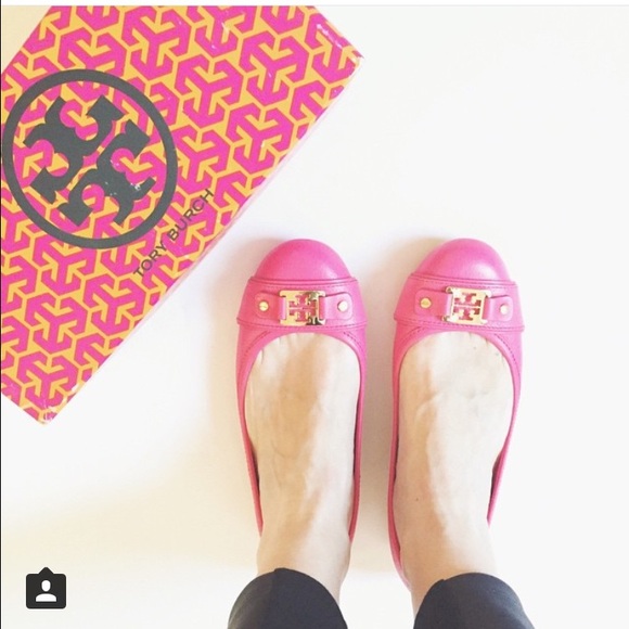 Tory Burch Shoes - Tory Burch Poppy Pink Leather Flats good condition