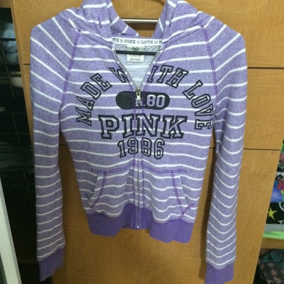 Pink jacket, light purple and white stripes