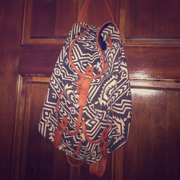 Aztec printed leather strapped backpack!