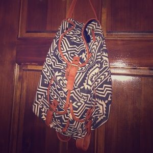 Aztec printed leather strapped backpack!